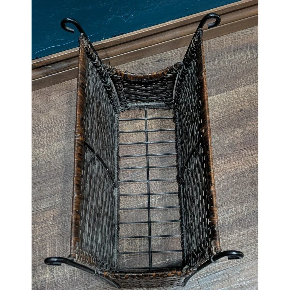Pier 1 Jasmine Magazine Rack Woven With Scrolled Metal Detail NWT